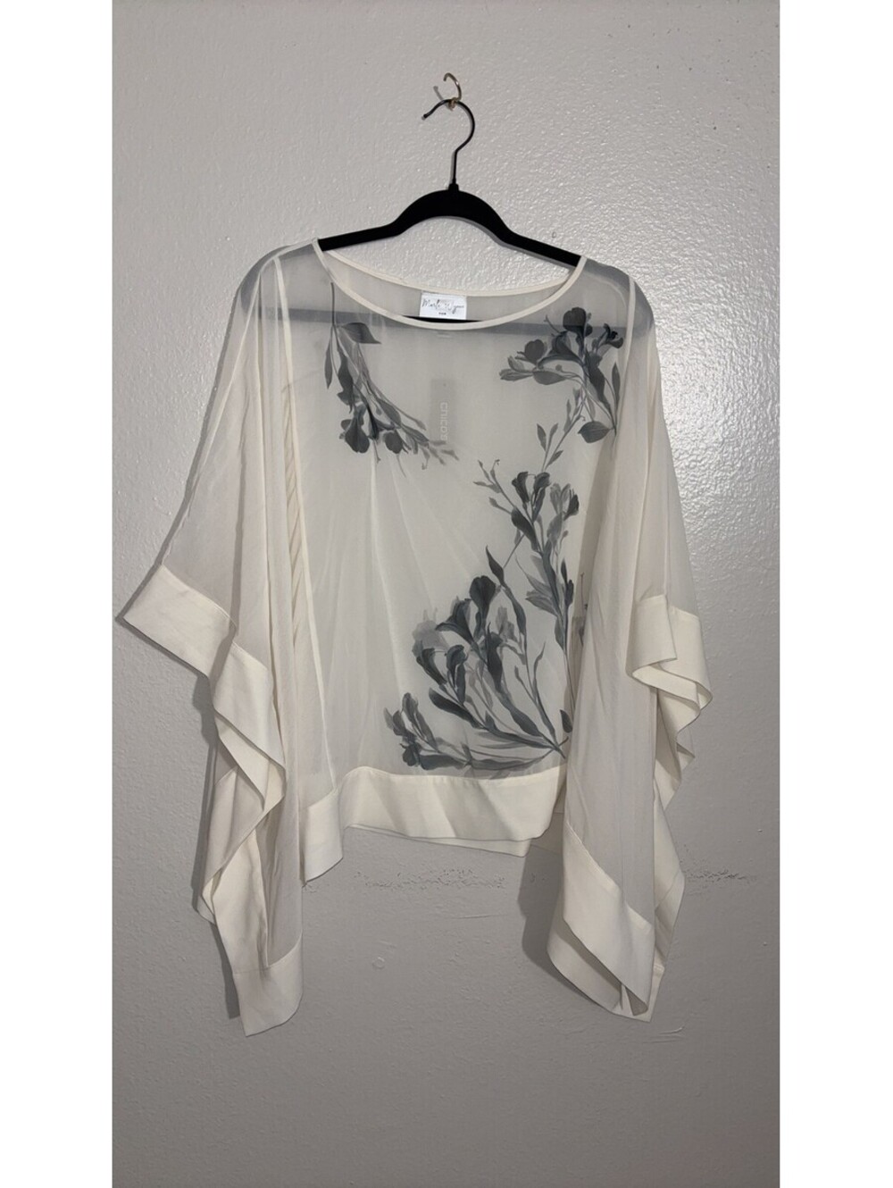 Marla Wynne for Chico's Floral Sheer Poncho Top L NWT